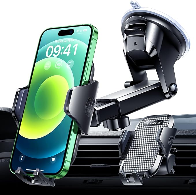 VANMASS Car Phone Holder 2025 Military-Grade Phone Holder for Your Car Windshield Dashboard【 65 Lbs Strongest Suction】【Patent & Safety Certs】 Universal Cell Phone Car Mount for iPhone Samsung Android