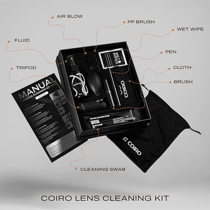 Camera Lens Cleaning Kit for DSLR and Sensitive Electronics, 9-in-1 Lens Cleaner Spray, Camera Pen, Blower, Wipes, Sensor Cleaner, Photographer Gifts & Accessories