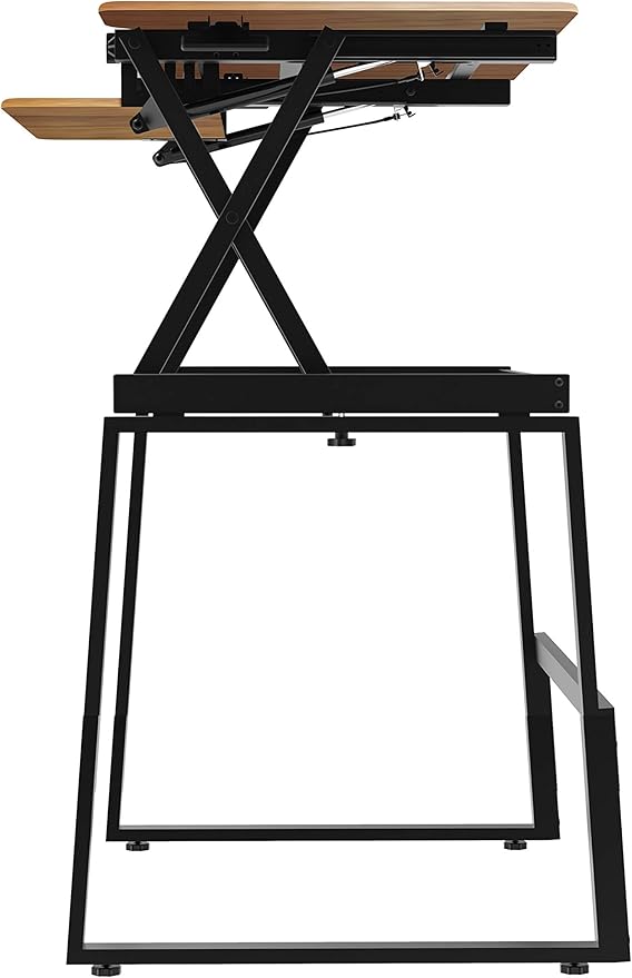 Rocelco 40" Large Height Adjustable Standing Desk BUNDLE - Quick Sit Stand Up Dual Monitor Riser - Gas Spring Assist Computer Workstation - Retractable Keyboard Tray - Teak Wood Grain (R DADRT-40-FS2)