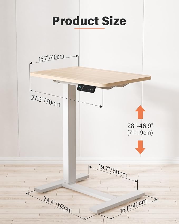 Mobile Standing Desk with Wheels - Electric Height Adjustable Small Movable Laptop Desk, Portable Rolling Computer Sit Stand Side Table for Home Office, Sofa&Bedside Use(27.6",Natural)
