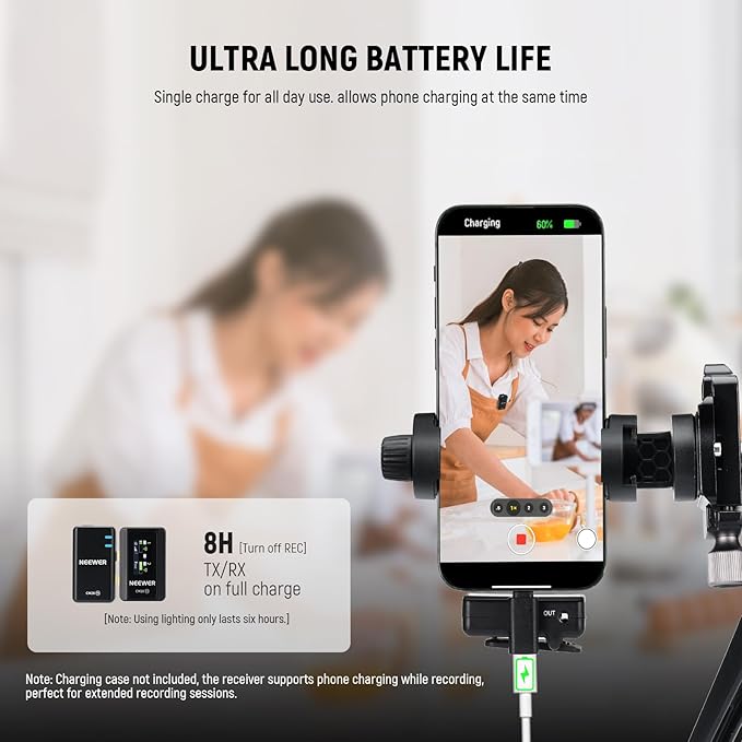 NEEWER CM28 Wireless Lavalier Microphone System, 1 Click Noise Canceling, 4GB Storage for 9Hrs of 48KHz 16 Bit Uncompressed Audio, Lapel Mic Compatible with iPhone/Android/PC/Camera/iPad