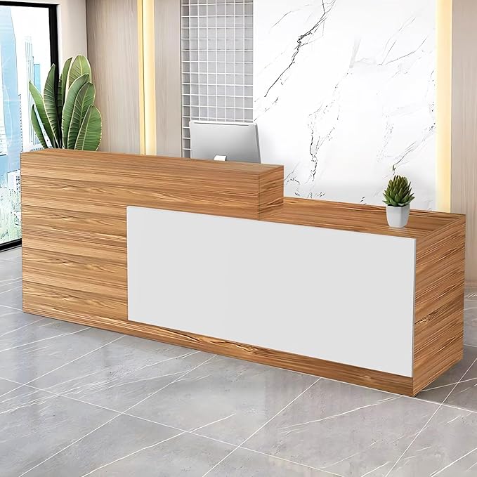 Reception Desk with Counter Modern Checkout Counter with Lockable Drawer Keyboard Tray Receptionist Desk for Office Salon Reception Table S Right 63inch/160cm