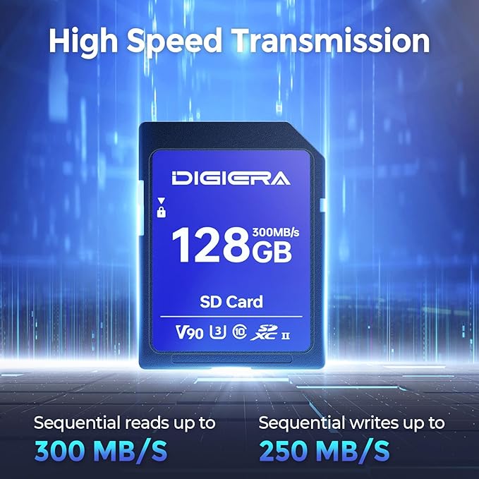 128GB LSU200 SDXC UHS-II Memory Card - up to 300MB/s, C10, U3, V90, 8K, SD Card for Computers, Digital Cameras, Home Theatre Devices, Car Navigation Systems (1 Pack)