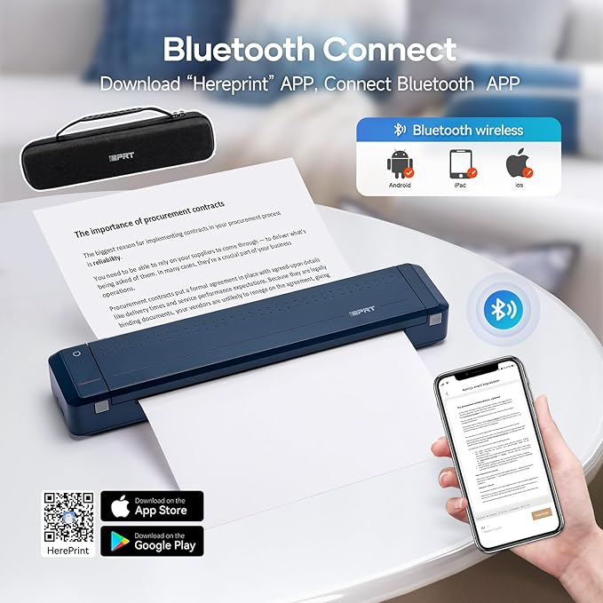 iDPRT Portable-Printer Wireless for Travel, 300DPI Inkless Thermal Small Printers for Home Use, Office, Vehicles, Mobile Bluetooth Printer Supports 8.5" x 11" US Letter, for Smartphone & PC,Blue