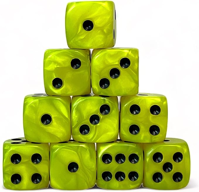 Luck Lab 10 Piece D6 Dice Pack - Acrylic Dice for RPG MTG DND Dice Table Games and Board Games (Neon Pearl with Black Pips)
