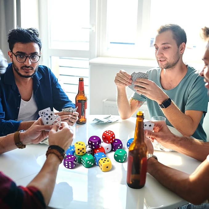 18 Pcs Casino Theme Party Dice Large Opaque Jumbo Acrylic D6 Dice for Casino, Craps, Table Games and Board Games (30 mm,Classic Color)