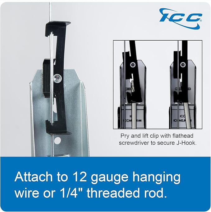 ICC Batwing J Hook 1 5/16” Without Retainer Clip - Galvanized Steel Cable Management Hooks for Hanging Cable to Hanger Wire and Threaded Rod - Rust-Resistant, EIA and TIA Compliant, 1 5/16 in 25 Pack