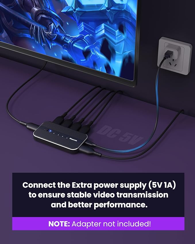 HDMI Splitter with Remote, 5 in 1 Out 4K@60Hz Elepode HDMI Switch, HDMI 2.0 Switch Box Hub for 3D, HDCP2.2, HDR, Compatible with Xbox, PS5/4/3, Fire Stick Roku Blu-Ray Player
