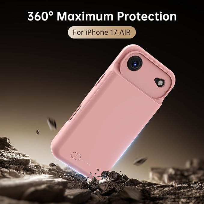 GIN FOXI Battery Case for iPhone 17 AIR, Charging Case Charger 8500mAh Ultra-Slim Lightweight Powerful Battery Pack 15W Fast Rechargeable Anti-Fall TPU Juice Box for iPhone 17 AIR (6.5") Pink