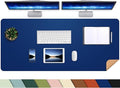 Leather Desk pad Protector, Large Desk mat with Natural Cork & PU Leather,Mouse pad,Non-Slip Office Desk Mat,Waterproof Desk Writing Pad for Office and Home (47in*17in, Sapphire Blue)
