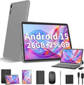 Android 15 Tablet 10 Inch, 26GB RAM+256GB ROM/2TB Expandable Tablet, 2 in 1 Tablets with Keyboard Case Mouse Stylus, 2.0GHz Octa-core CPU, IPS HD Screen, 5G WiFi BT 5.0, 8000mAh Battery (Black)