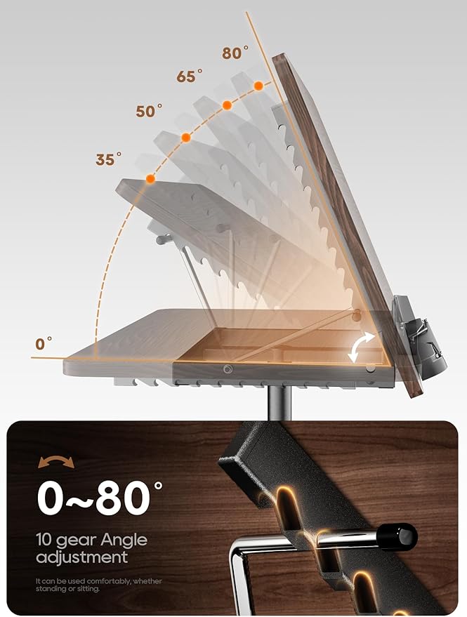 2 in 1 Adjustable Book Stand - Dual-Use Floor and Desktop Book Holder Stand, Height Adjustable 23.5-52 in, Elastic Page Clips for Music Sheet, Recipe, Tablet, Laptop-Black