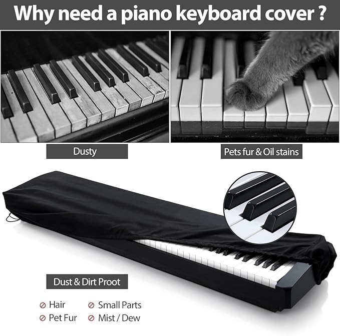 88 Keys Electric Piano Keyboard Dust Cover, Adjustable Electric Piano Keyboard Covers for Digital Electric Pianos, Full Cover Elastic Lock Music keyboard Protector Cover