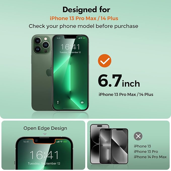 UNBREAKcable 2 Pack Screen Protector for iPhone 13 Pro Max/iPhone 14 Plus, Shatterproof Tempered Glass [Easy Installation Frame] [9H Hardness] [99.99% HD Clear] for iPhone 6.7"", UBMU611