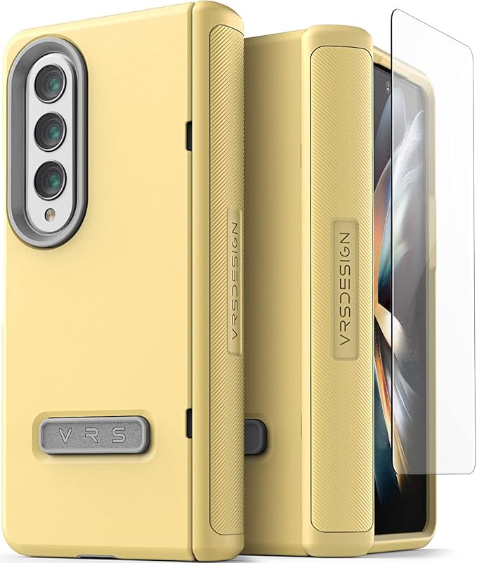 VRS DESIGN Terra Guard Modern for Galaxy Z Fold 4 5G (2022), Premium Modern Neat Style [Anti Scratch Hinge Protection] Case with Tempered Glass Screen Protector (Lemonade)
