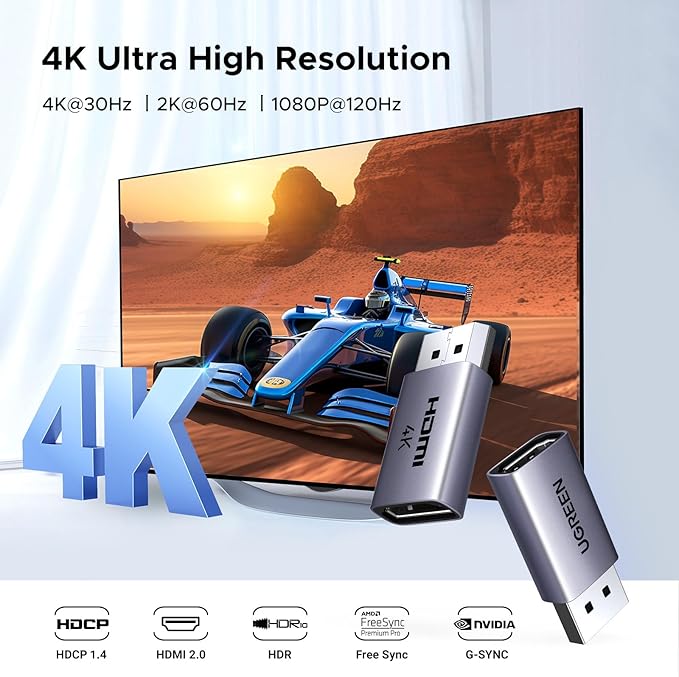 UGREEN 4K DisplayPort to HDMI 2-Pack Adapter Unidirectional Display Port 1.2 to HDMI 1.4 Male to Female Converter Aluminum Adapter Compatible with Desktop, Laptop, Monitor, HDTV, AMD, NVIDIA