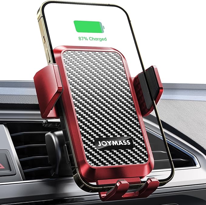 Wireless Car Charger, 15W Fast Charging Auto Clamping Car Charger Cell Phone Holder Mount Vent for iPhone 15 14 13 12 Mini Pro Max 11 XR, Samsung Galaxy S23 Ultra S22 S21+ Note 20, etc - Red