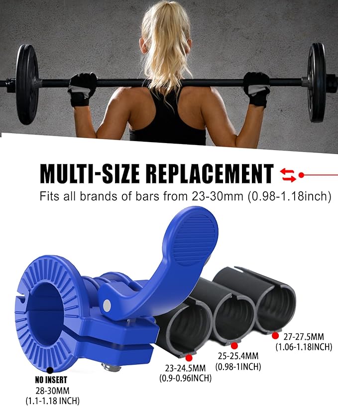 Barbell Clips 1 Inch Quick Release Weight Clamps 0.9-1.18inch Multi-Size Adjustable Olympic Clamps for Bars