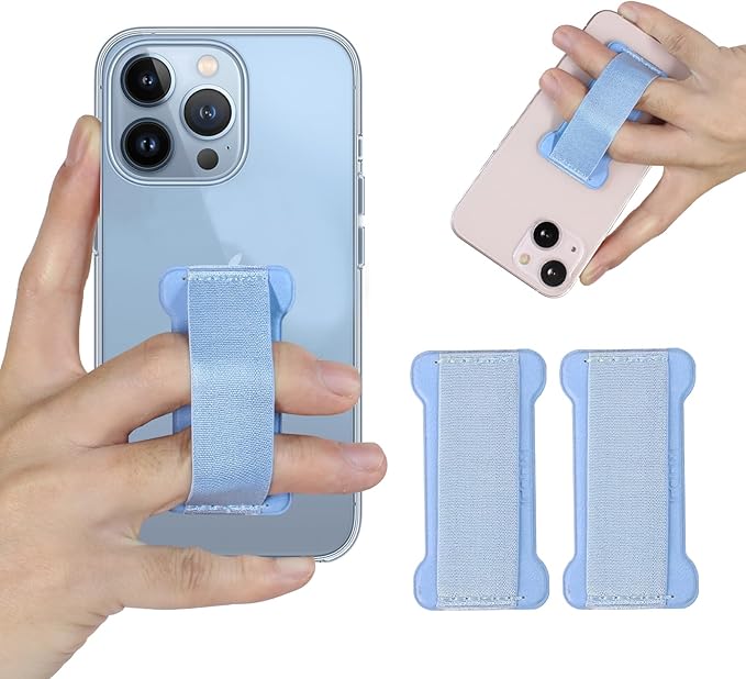 Phone Grip Holder for Hand, Universal Finger Strap Phone Holder, Finger Selfie Grip Compatible with Most Smartphones (Light Blue) - 2Pack