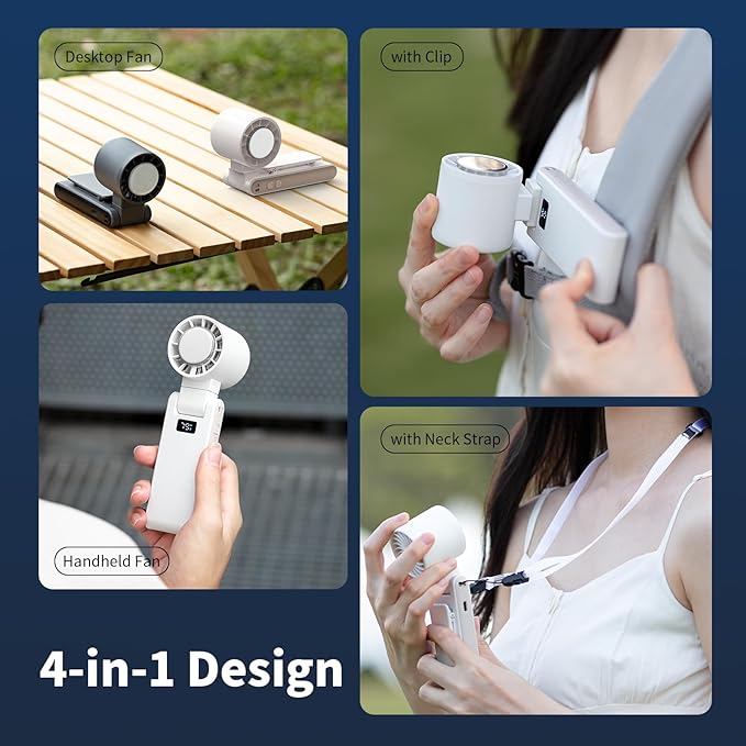 OTPEIR Portable Handheld Turbo Fan with Cooling Tech, Digital Display, 100-Speed Control, Rechargeable 4-in-1 Personal Fan for Travel, Outdoor, Office (White)