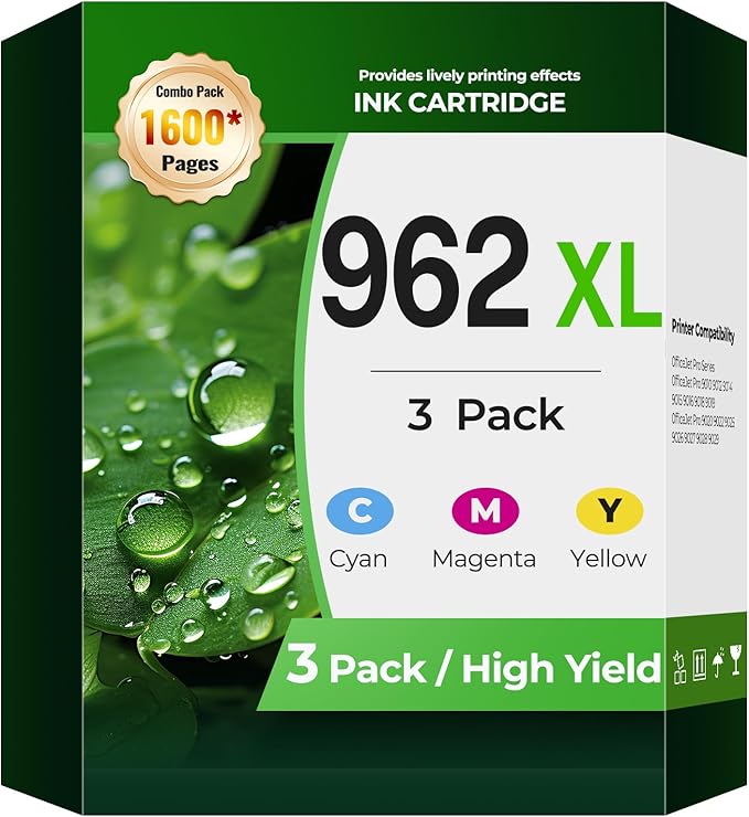 Ink 962XL Color Combo Pack OfficeJet Pro 9010 9015 9020 9018 Compatible with HP Printer Ink 962 XL Color Combo Pack HP962XL/962 HP962XL HP962 for OfficeJet Pro 9015 9010 9020 9018 9025 9012 9022 (CMY)