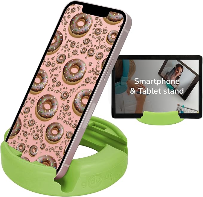 GoDonut – Phone Stand Original – Cell Phone Holder + Tablet Stand Desk Organizer – Compatible with Tablet, iPhone 16 15 14 Pro Max, Android & Most Smartphones - Lime Green