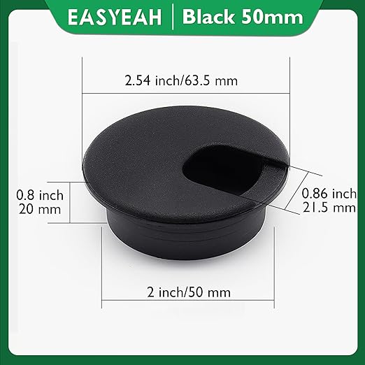 10 Pcs Desk Grommet 2" / 50 mm, Desk Cord Hole Cover, Cable Grommet ABS Plastic, Desk Hole Grommet for Home & Office Pc, Detachable Cable Cord Organizer-Black