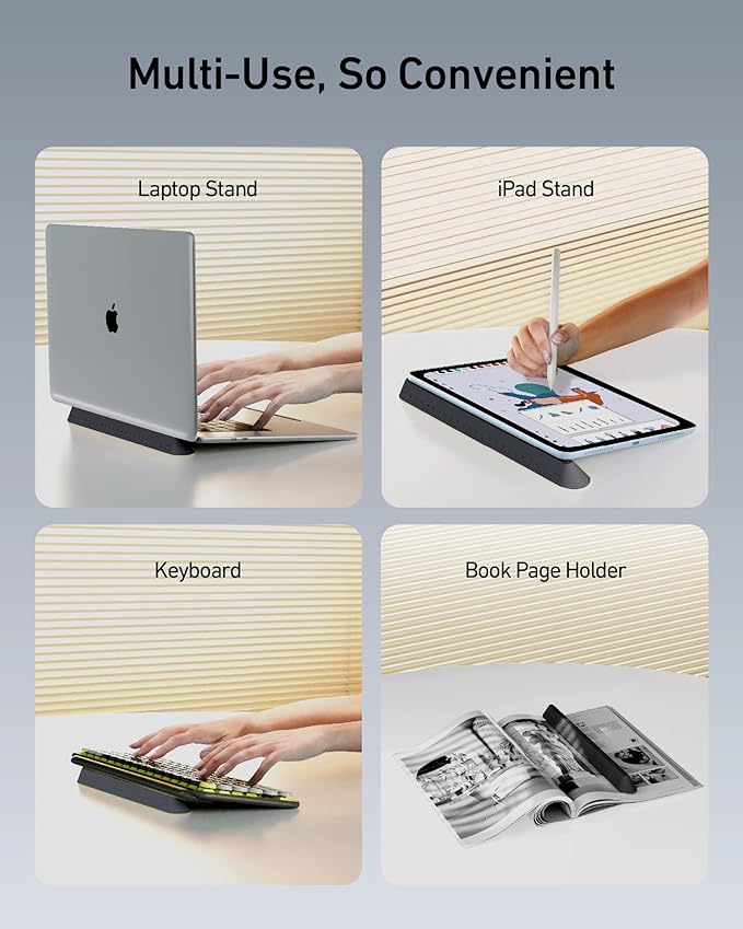 3 in 1 Silicone Laptop Stand, Keyboard Riser for Ergonomic Typing/Reading, Portable Laptop Cooling Stand, for Home Office School and Travel, Oval Base, Midnight