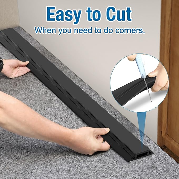 Eapele 10 ft Floor Cord Cover Heavy Duty Cable Protector, Easy to Unroll, Prevent Trip Hazard for Home Office or Outdoor Settings (Black)
