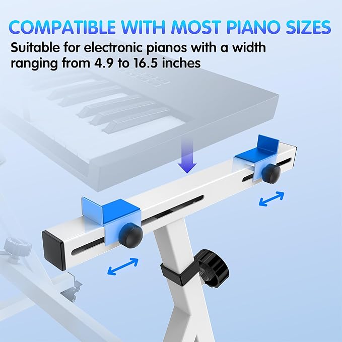 Universal Z-style Heavy-Duty Piano Keyboard Stand - Adjustable and Portable for 61/88 Keys (White)