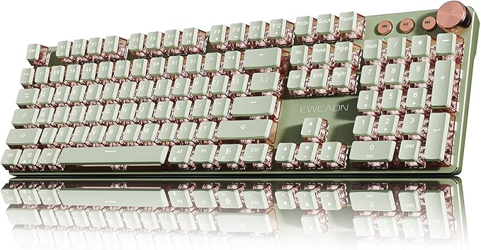 EWEADN V20 Wired Mechanical Keyboard, 104 Keys Backlit LED Keyboards, Media Control Knob, Wired Computer Keyboard Pink Switch for Windows/Mac/PC-Matcha Green