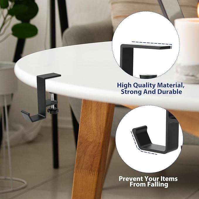 Jeffdad Metal Headphone Hook, Headphone Hanger with Single Hooks, Universal Aluminum Alloy Gaming Headphone Stand Under Desk, Non-Slip Adjustable Desk Headphone Hanger Hook