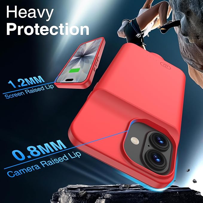 GIN FOXI Battery Case for iPhone 17, Charging Case Charger 8500mAh Ultra-Slim Lightweight Powerful Battery Pack 15W Fast Rechargeable Anti-Fall TPU Juice Box for iPhone 17 (6.3") Red