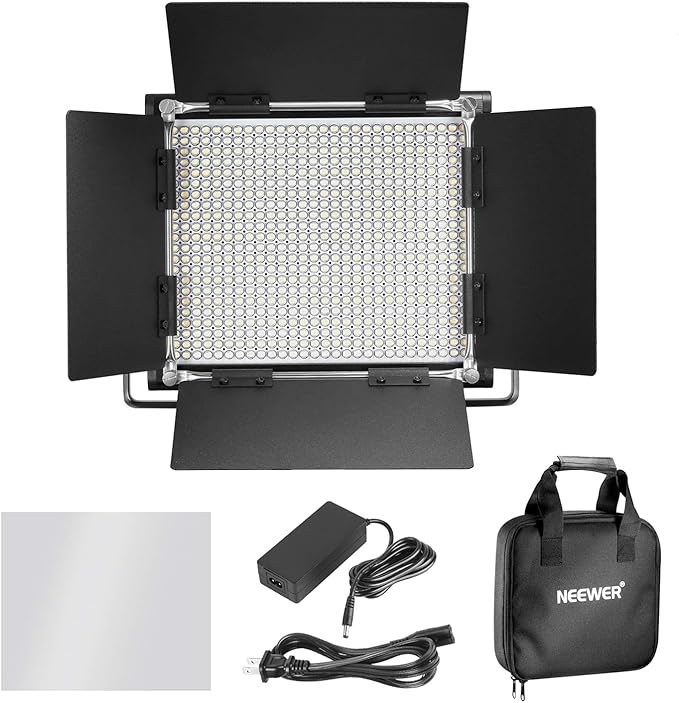 Neewer Professional Metal Bi-Color LED Video Light for Studio, YouTube, Product Photography, Video Shooting, Durable Metal Frame, Dimmable 660 Beads, with U Bracket and Barndoor, 3200-5600K, CRI 96+