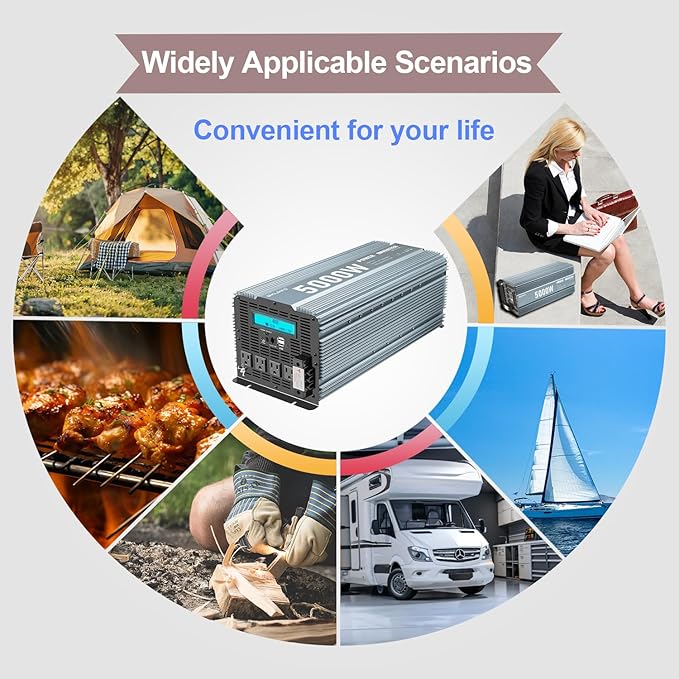 Power Inverter 5000 watt 12v to 110v /120V Inverter for car Vehicles Truck Camping Solar Panel Power Converter Adapter with Clamps and Remote Inverter 5000W
