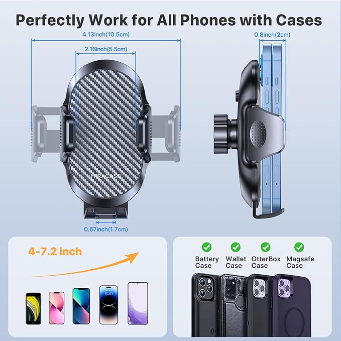 Miracase Phone Holders for Your Car with Metal Hook Clip, Air Vent Cell Phone Stand Car Mount, Universal Automobile Cradle Fit for iPhone Android and All Smartphones, Dark Black