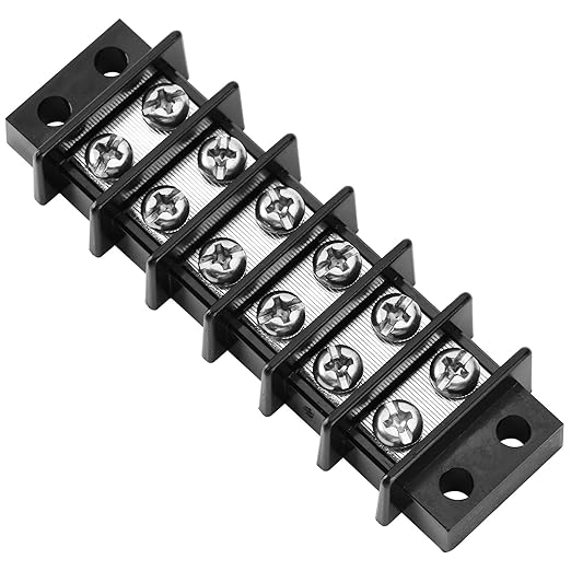 GLOSO Terminal Blocks Double Row Stainless 11 mm Pitch TBC, Marine Grade, 12-22 AWG Cu, 25A/300V - 1 Pack, 6 Poles