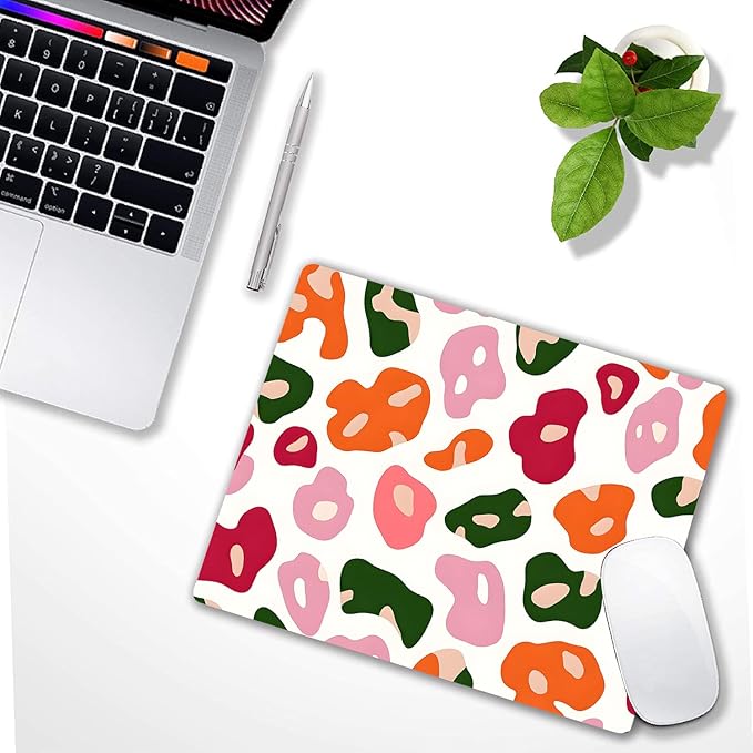 Colorful Abstract Leopard Custom Mouse Pad with Non-Slip Rubber, Small Square Design for Wireless Laptop & Computer Mouse Pads for Desk, 9.5 x 7.9 inch Smooth Surface for Gaming & Office