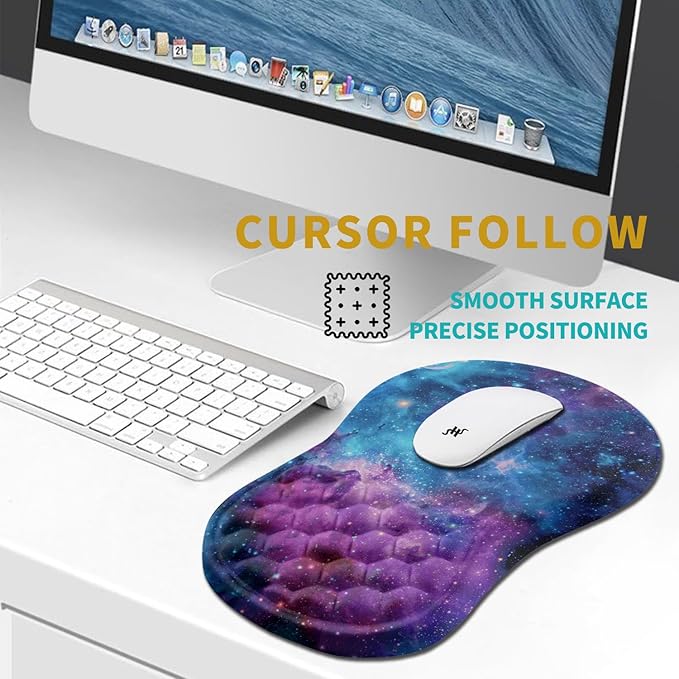 Hokafenle Ergonomic Mouse Pad Wrist Support, Wrist Rest Mousepad for Carpal Tunnel Pain Relief with Integrated Memory Foam Slope Massage Bulge (11.8x7.9 inch,Galaxy Nebula Space