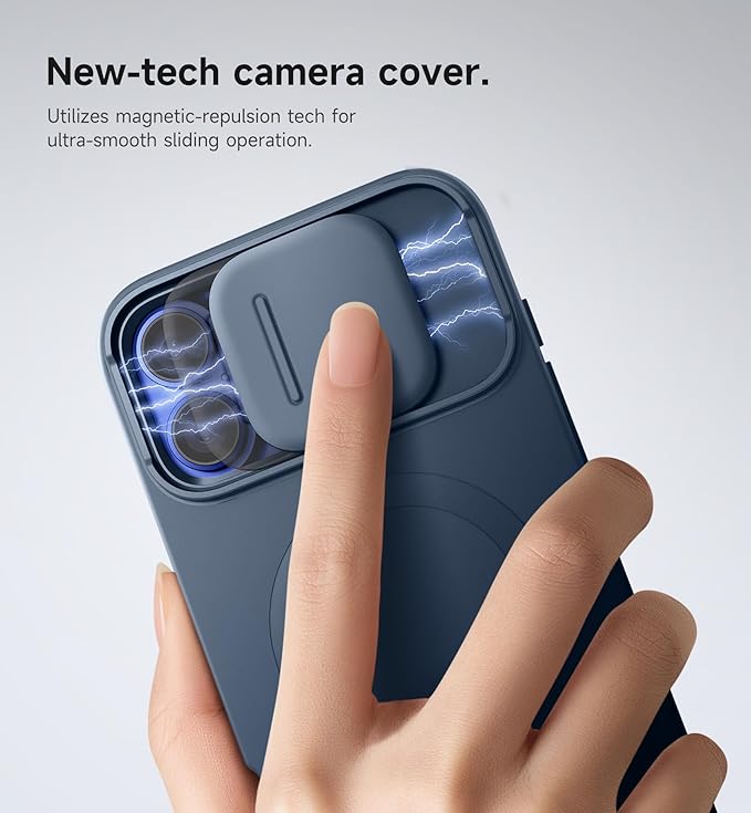SURITCH for iPhone 16 Plus Case with Magnetic Camera Slide Cover and Adjustable Kickstand, Compatible with MagSafe, Shockproof Bumper Case Slim Protective Cover for iPhone 16 Plus 6.7 Inch, Blue