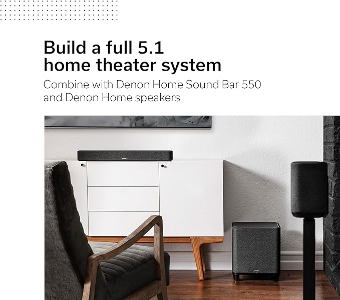 Denon Home Subwoofer – Deep, Powerful Bass, 8" Bass-Reflex Woofer, Wireless Streaming, Pair Home 150/250/350 Speakers & Sound Bar, Multi-Room Support, Black