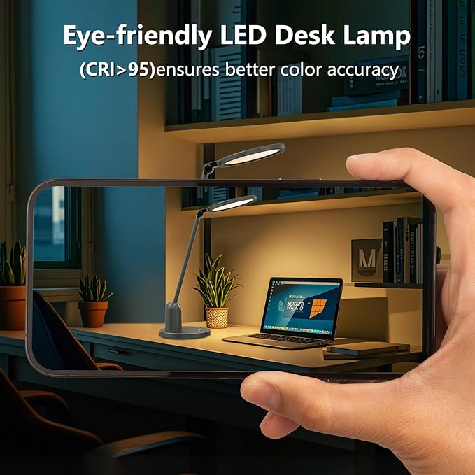 Desk Lamps for Home Office with Stable Base, 1000LM Ultra Bright Eye-Caring LED Desk Light, 3000K-6000K Dimmable Table Lamp with Stepless Dimming & Timing Function for Work, Reading, Bedroom, Bedside