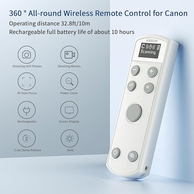 AODELAN Rechargeable Wireless Shutter Release for Canon Camera Remote Control Zoom Focus Compatible with R50,G7X Mark III,R6 Mark II,R5,R6,R7,M6 Mark II,M200,M50,90D,200D,Replace Canon BR-E1(White)