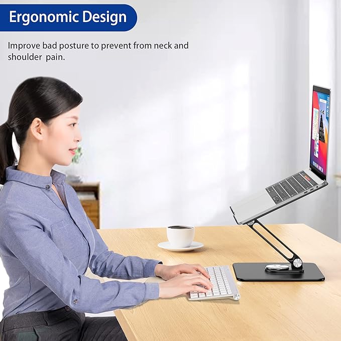 BESIGN LSX7 Laptop Stand with 360 Rotating Base, Ergonomic Adjustable Notebook Riser Holder Compatible with Air, Pro, Dell, HP, Lenovo More 10-15.6" Laptops (Black)