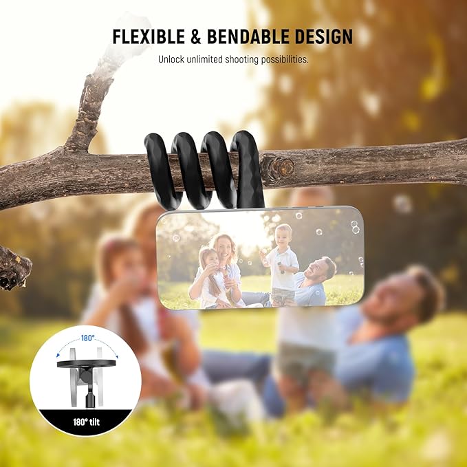Neewer Magnetic Flexible Phone Holder with 1/4 Screw Adapter, Mini Bendable Tripod Stand Selfie Stick Compatible with MagSafe iPhone Samsung Android Cellphones for Handlebar/Treadmill/Stroller, GP-19