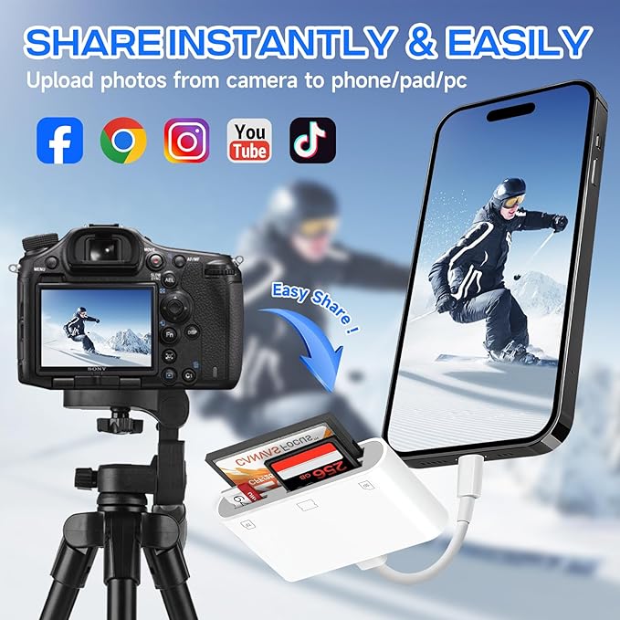 USB C SD Card Reader for iPhone 16/15/iPad/Mac, 3 in 1 USBC Memory Card Reader with Compact Flash/CF/SD/TF Card, Digital Camera Adapter iPhone SD Card Reader Compatible with MacBook Pro/Air/Mini Mac