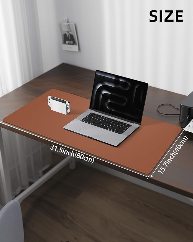 Leather Desk Mat, Mouse Pad,Office Desk Pad, Non-Slip PU Leather Desk Blotter mat,Laptop Desk Pad,Waterproof Desk Writing Pad for Office and Home (Brown,31.5" x 15.7")
