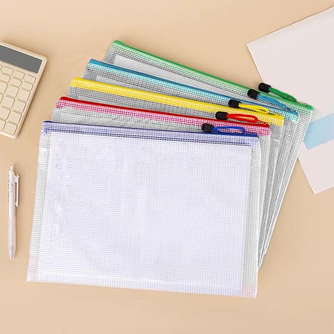 24pcs A4 Mesh Zipper Pouch Bags, Mesh Bags with Zipper Bulk, Pouches for Organization, Clear Storage Bags for Classroom, Travel, Office