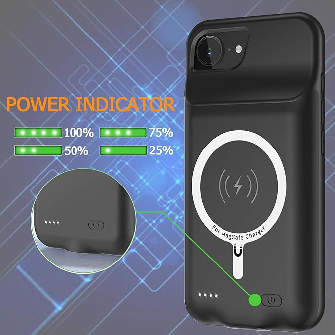 Battery Case for iPhone 16e, Upgraded 10800mAh Rechargeable Portable Extended Battery Pack Supported Qi Wireless Charging Case Compatible with iPhone 16e(6.1 inch) Charger Cover(Black)