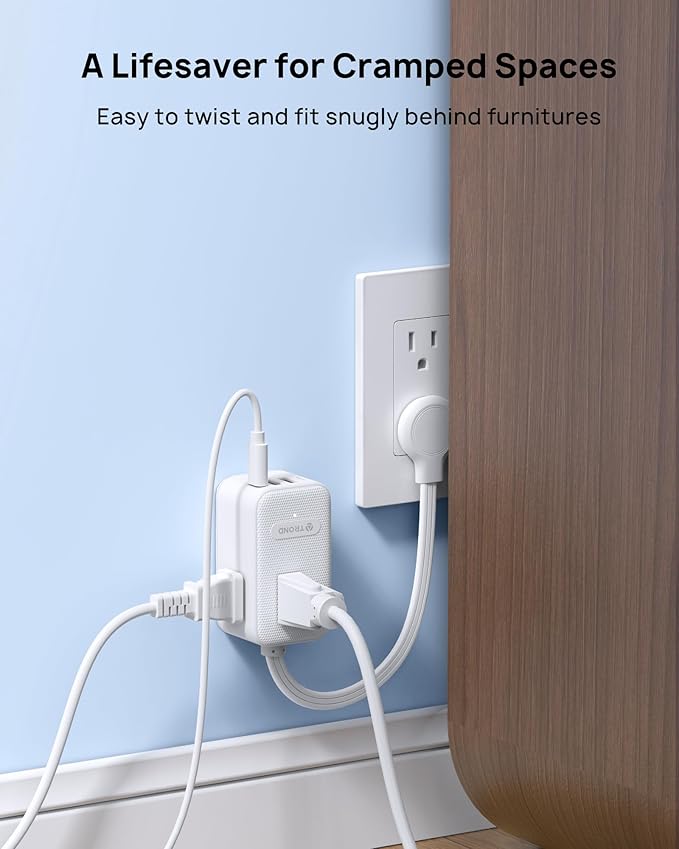 TROND Outlet Extender with 6 Inch Cord - Multi Plug Wall Outlet with PD 20W USB C Plug Adapter, Ultra Short Extension Cord, 3 Way Power Splitter for Bathroom Kitchen Office Dorm Travel Essentials